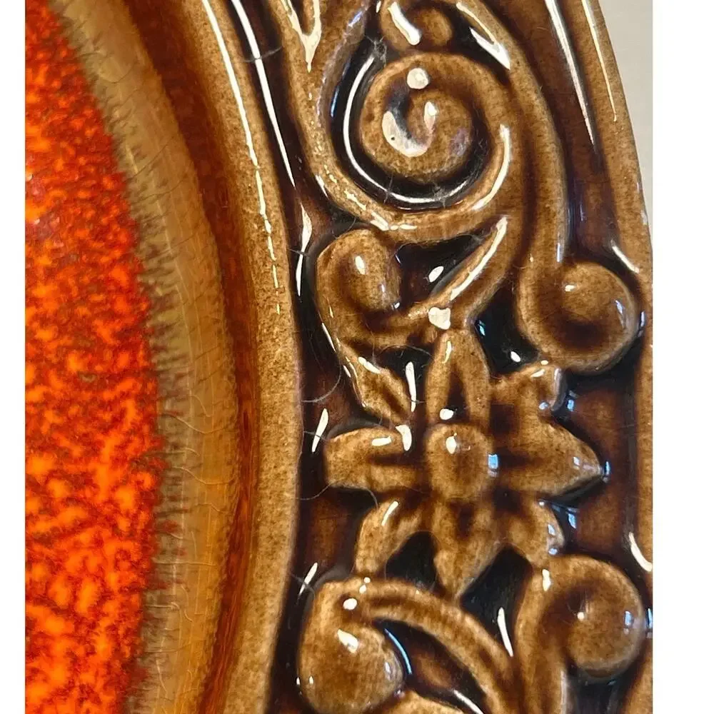 Art Deco Lane Ceramics MCM Ashtray Orange Lava Glaze Calif Pottery Vtg 60s Retro